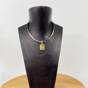 Judith Ripka Sterling Silver 925 CZ & Large Citrine Necklace Enhancer Pendant